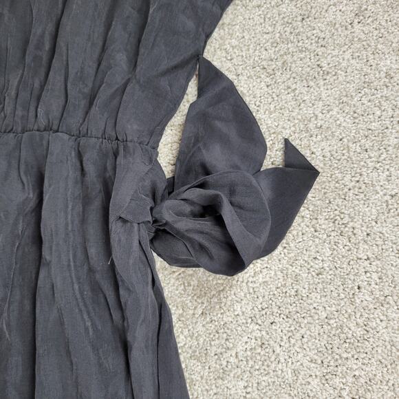 Yoins Womens Wrap Dress Large Black Tie Crewneck Short Sleeve Ruched Mini NEW - Picture 5 of 16